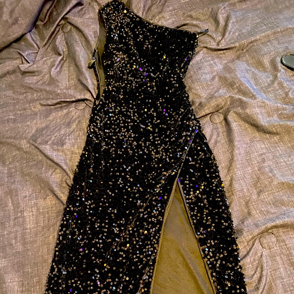 Black rhinestone prom dress